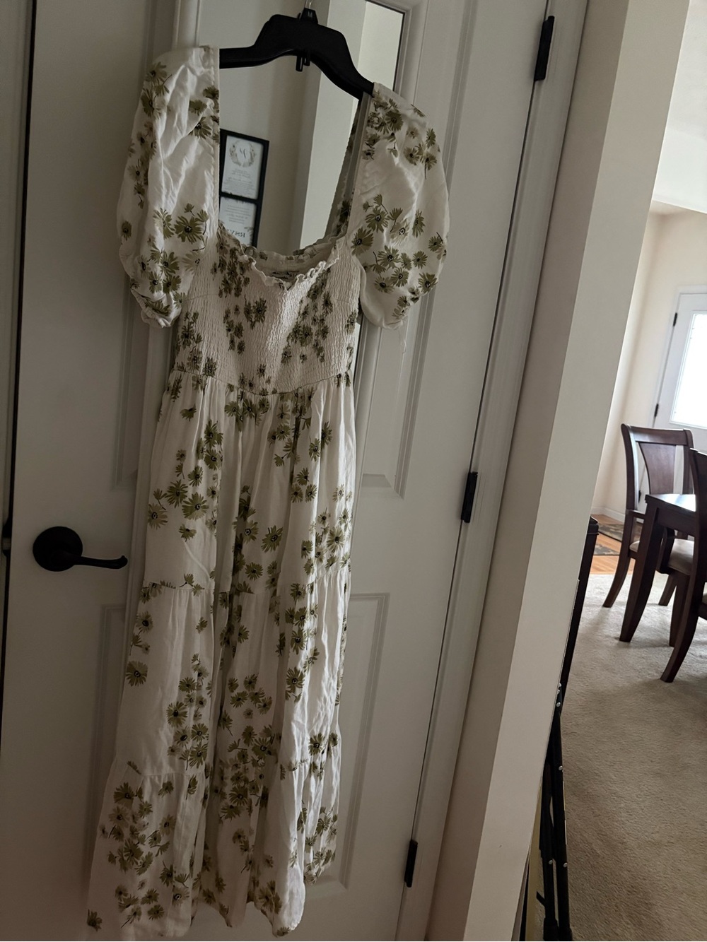 Abercrombie & Fitch White Maxi Dress with Olive Green Floral Print